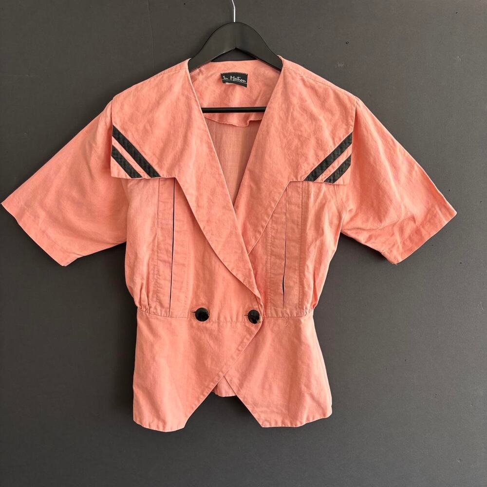 VTG 80s In Motion Coral Pink Linen Cotton Blazer Top - modern day size 6